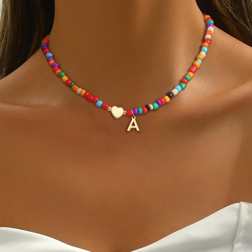 Colorful Initial Necklaces for Girls Women Kids - Teen Girls Gifts Trendy Beaded Initial Necklace Dainty Letter Gifts Choker Necklace for Girl Jewelry
