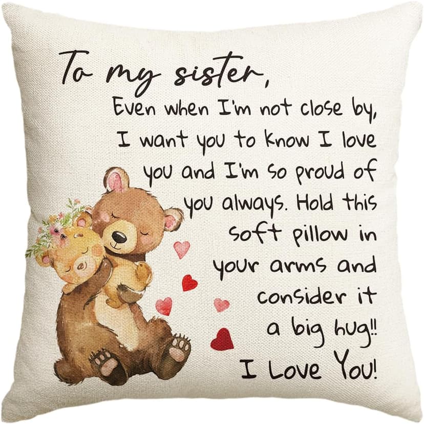 AVOIN colorlife to My Sister Throw Pillow Cover, 18 x 18 Inch Christmas Sister's Gift Lady Girls Birthday Cushion Case from Sister Brother