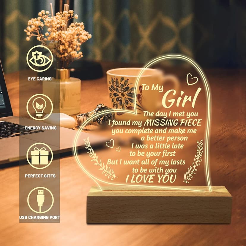 Romantic Gifts for Girlfriend, to My Girlfriend Engraved Night Light, I Love You Gifts for Her, Cute Girlfriends Anniversary Birthday Gifts for Her from Boyfriends
