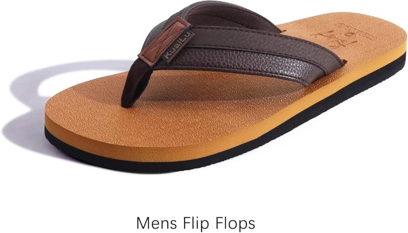 KuaiLu Men's Yoga Mat Leather Flip Flops with Arch Support Comfortable Cushion Walking Thong Sandals Slip On Indoor Outdoor