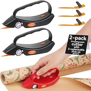 2PC Wrapping Paper Cutter Gift Wrap Cutter Christmas Wrapping Paper Cutter Slider Cutter Tool Paper Roller Cutters for Christmas Gift Wrapping Packing with 3 Replaceable Blades (2PC Black)