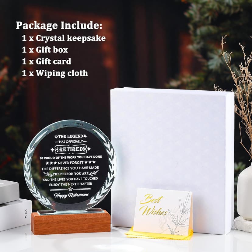 YWHL Retirement Gifts for Men Women 2025 Happy Retirement Gifts Decorations Crystal Keepsake Plaque Farewell Gift Best Retired Gift Idea for Coworker Boss Teacher Friends Doctor Nurse Police