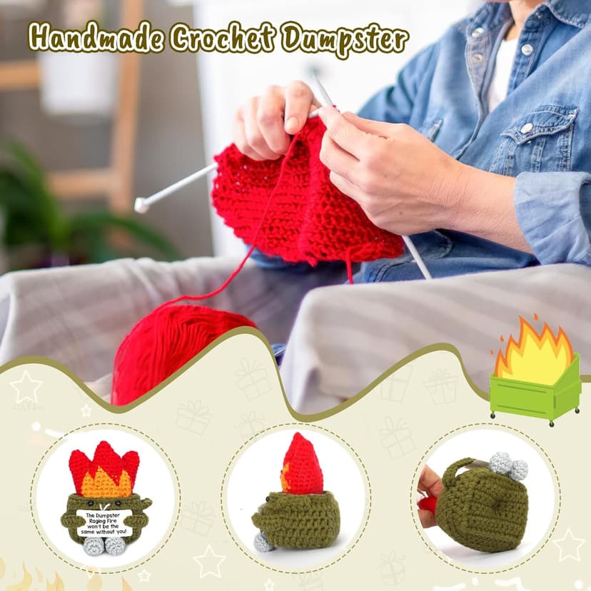 Funny Dumpster Crochet Fire, Bosses Day Gifts for Women Men Boss, Christmas Thank You Appreciation Gifts for Coworker Teacher Friend, Birthday Retirement Farewell Moving Going Away Gift Desk Decor
