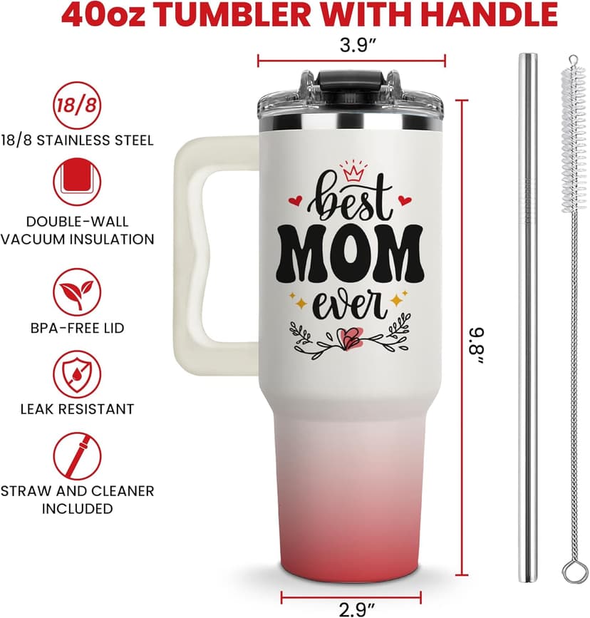 Best Mom Ever Tumbler, Mommy Coffee Mug, Mama Tumblers, Momma Gift Ideas, Funny Birthday Present For Her, Mom Cup, Cute Mother Day Gift Tumbler With Handle 40oz