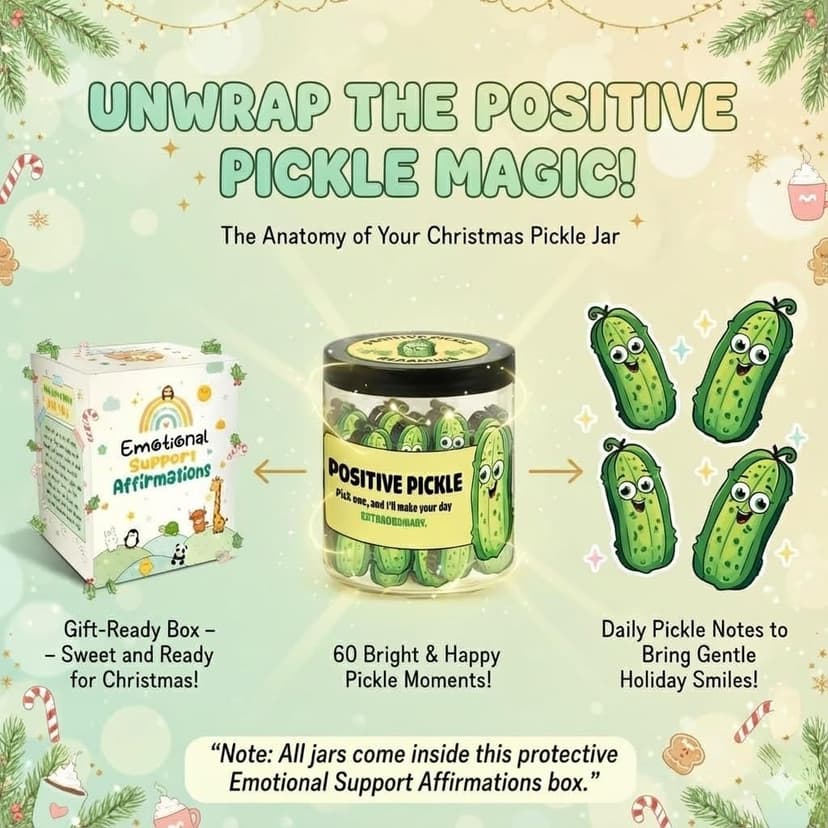 60 Positive Pickle Cards Jar, Stocking Stuffers, Xmas Christmas White Elephant Gifts for Teenage, Women, Adults, Mom, Teachers, Sisters, Friends, Teen Girl Gifts Trendy Stuff