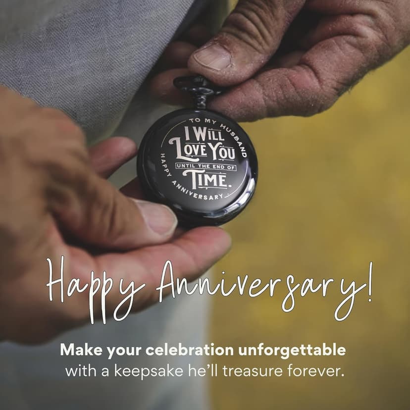 Anniversary Pocket Watch for Husband - Engraved Silver Stainless Steel - Meaningful Keepsake - Boxed and Ready to Give