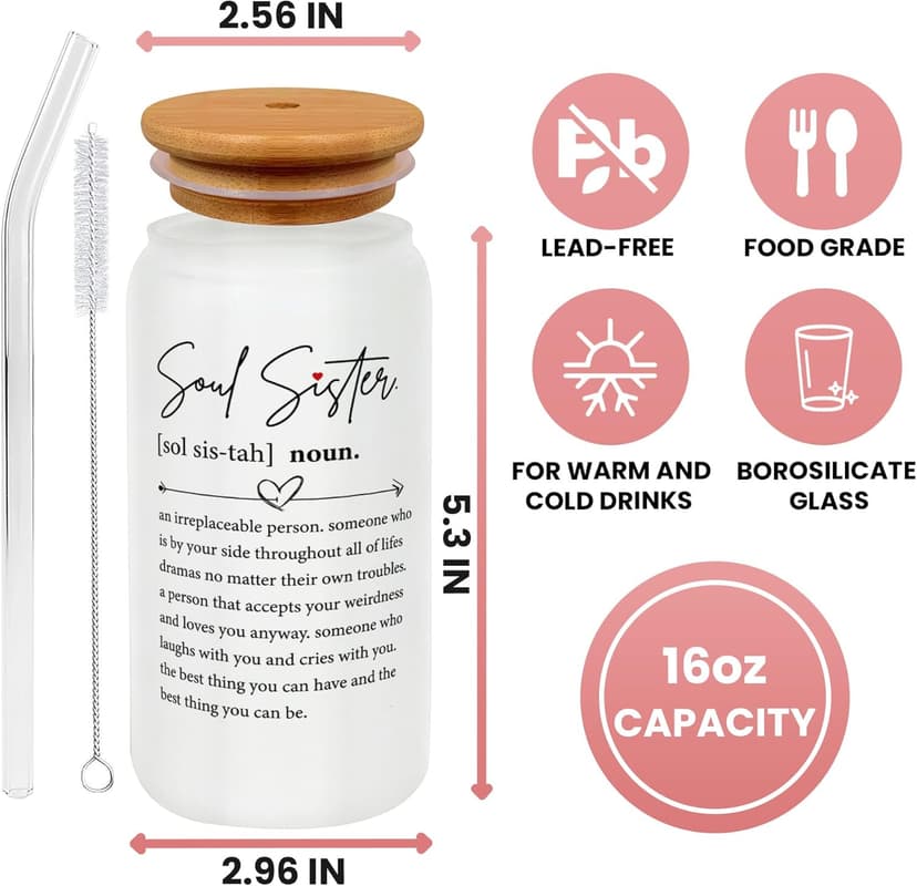 Friendship Gifts for Women Friends, Gifts for Friends Female, Gifts for Best Friend - Gifts for Sister - Sister Birthday Gifts - Galentines Day, Valentines Gifts for Friends - 16 Oz Can Glass