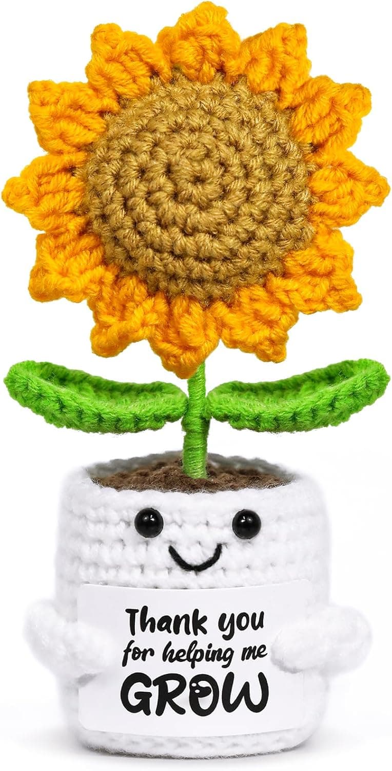 U-Goforst Teacher Appreciation Gifts, Emotional Cheer Thank You Gifts for Women Boss Coworkers Friends, Support Positive Handmade Crochet Sunflower Pot for Birthday Christmas Last Day of School