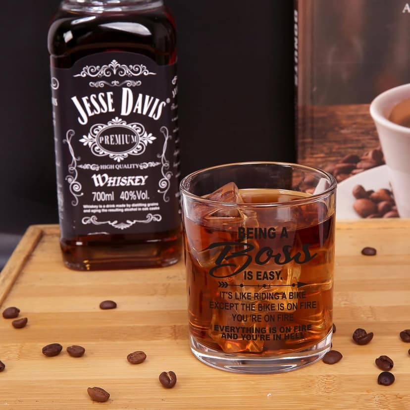Jogskeor Boss Gifts, Being A Boss Is Easy 10oz Whiskey Glass, Birthday Christmas Gifts for Men Him Manager Leader