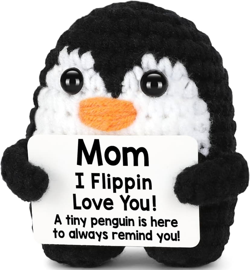 Birthday Gifts for Mom from Daughter Son, Handmade Crochet Mini Penguin Mom Gifts for Birthday Christmas Mama Mother in Law Bonus Step Mothers, Funny I Love You Mum Present Emotional Cute Decor