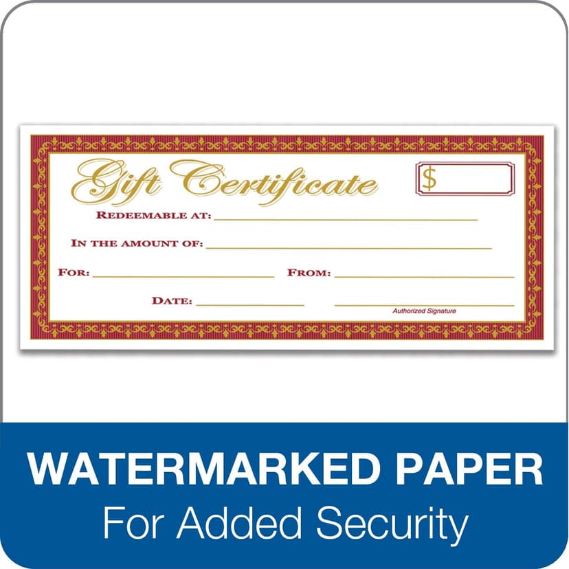 Adams 1-Part Gift Certificates with Stub, 3-1/4" x 11", 25 Certificates/BK (GFTBK1)