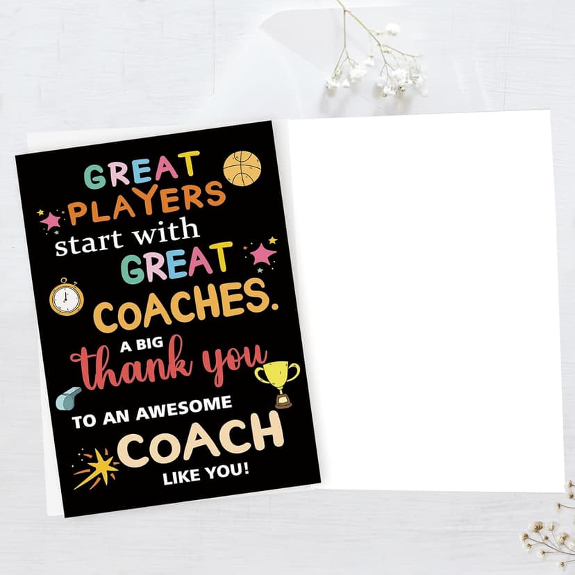 Thank You Coach Card for Men Women, Basketball Baseball Volleyball Pool Football Coach Appreciation Gifts, Great Players Start With Great Coaches