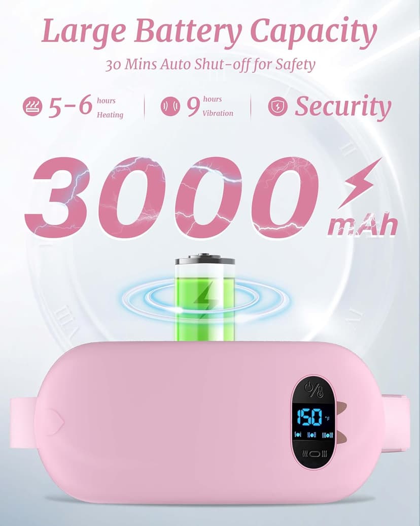 FSA HSA Eligible Portable Heating Pad for Cramps, Upgrade Cordless Electric Period Fast Heating Pad for Back Pain Relief Menstrual Belt 6 Heat 6 Massage Modes Gifts for Women Girls Her Girlfriend Pink