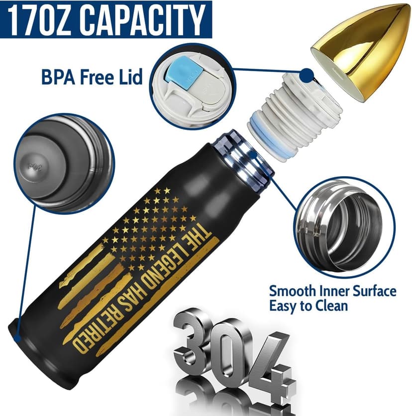 Retirement Gifts for Men, Christmas, Birthday Gift Ideas, The Legend Has Retired Tumbler, 17oz Insulated Tumbler with Patriotic American Flag Design - Funny Retirement Gift for Dad, Grandpa