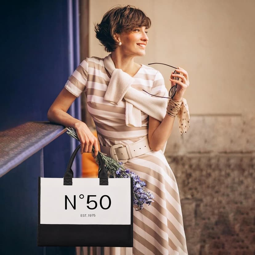 Lamyba 50th Birthday Gifts for Her, 50s Birthday Decorations for Women/Wife/Mom/Friends/Sister, no 50 Tote Bag & Cosmetic Bag & Back in 1975 Poster