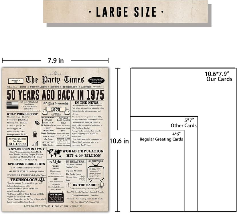 Ziwenhu Large 50 Years Old Birthday Gifts for Women Men,Happy 50th Birthday Card for Husband Wife,50 Anniversary Card Gifts for Mom Dad,50th Birthday Decorations