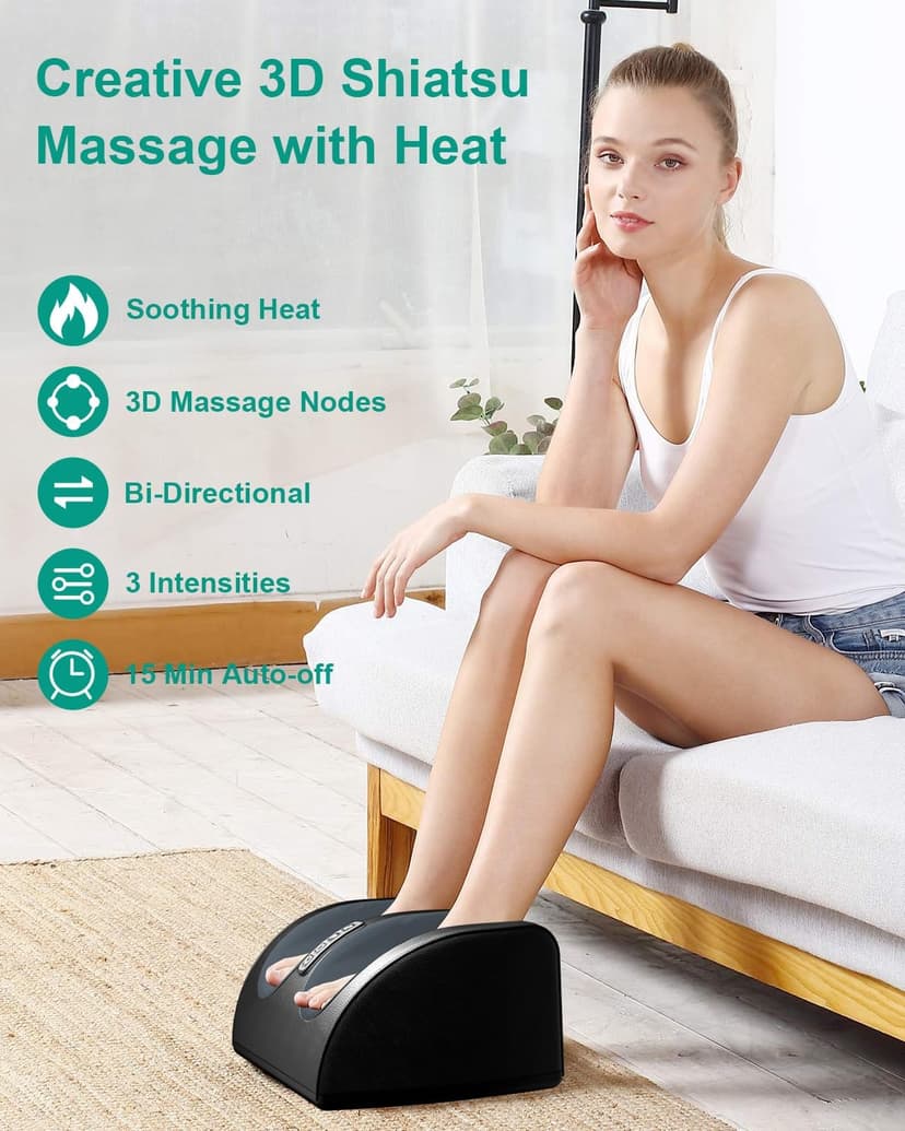 Shiatsu Foot Massager Machine with Heat, Foot and Calf Massager with Massage Roller, Deep Tissue Massager for Plantar Fasciitis, Pain Relief, Promotes Blood Circulation, Gifts for Women & Men
