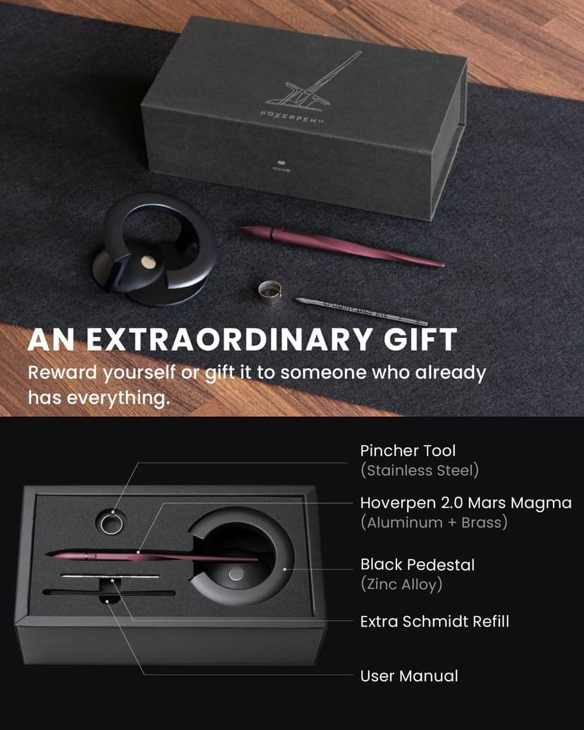 novium Hoverpen Interstellar, Mars Magma, Ballpoint Pen, Unisex, 23.5 Degree Angle, Schmidt Ballpoint Cartridges, Smooth Writing, No Spills, No Spotting, No Explosions