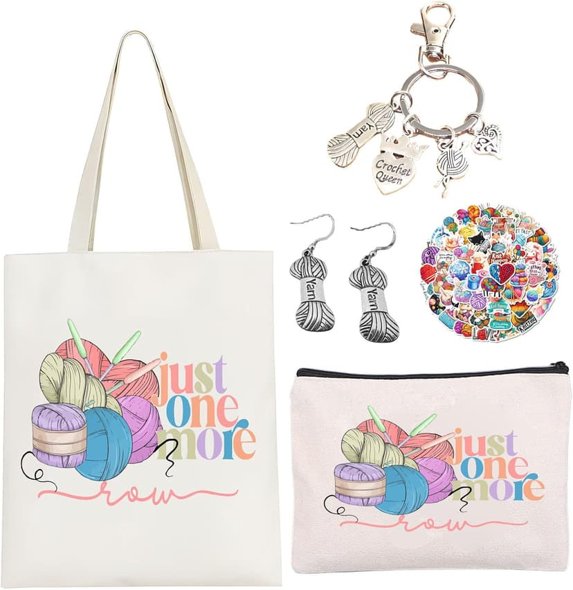 5 Pcs Crochet Gifts For Women,Crochet Reusable Grocery Bag, 50pcs Stickers for Friends, Mom, Knitting Lovers