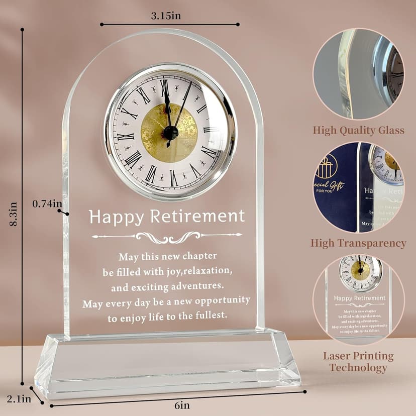 L.Karde Retirement Gift for Women Men Coworker Desk Clock K9 Crystal Keepsakes Retired for Friend Boss for Dad