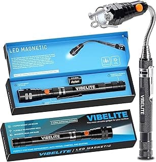 VIBELITE Extendable Magnetic Flashlight with Telescoping Magnet Pickup Tool-Cool Gadget Birthday for Men, Dad, Husband, Him, Father, Mechanic,Tech, Handyman, Boyfriend, Women, Black