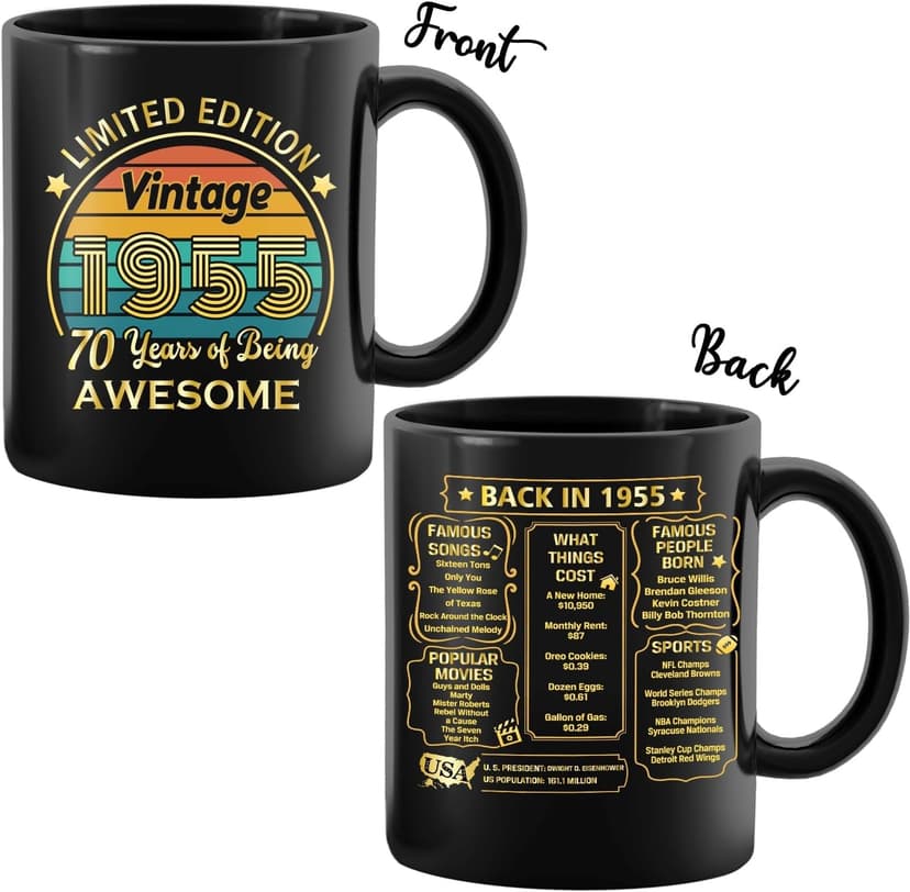 QUPT 70th Birthday Gifts for Women Men, 70th Birthday Gifts for Him, 1955 Birthday Gifts for Women Men, 70 Years Old Gifts, 1955 Birthday Gifts for Her Him, 70th Birthday Presents Coffee Mug