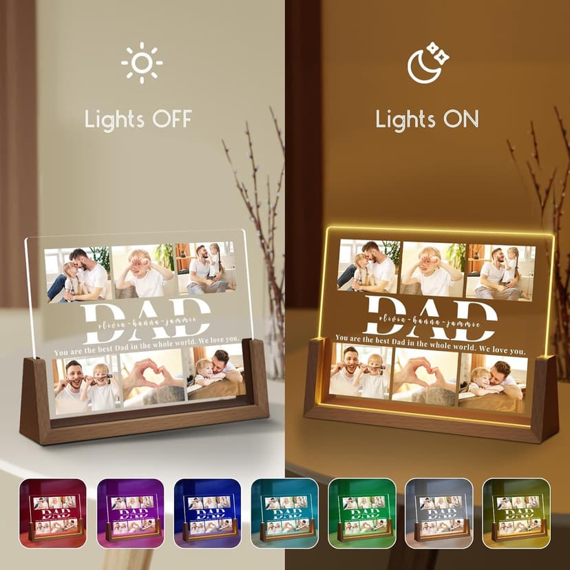 Personalized Dad Gifts for Fathers Day, Custom Fathers Day Gift from Daughter Son Kids, Customized Dad Gifts for Husband from Wife, Unique Best Dad Picture Frame with Your Photos