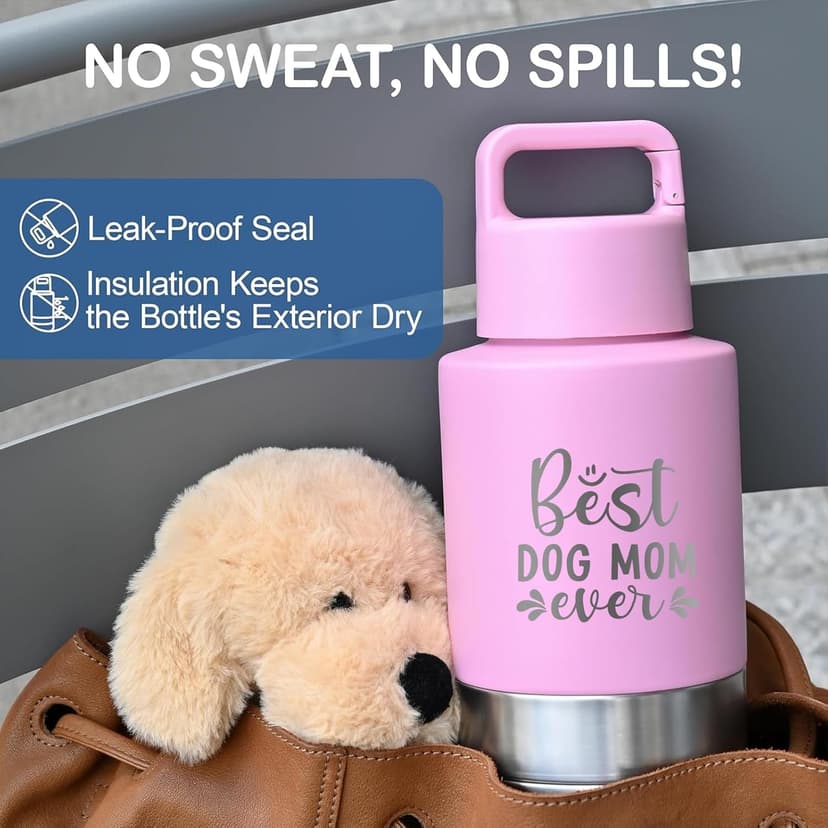 Insulated Dog Travel Water Bottle With Detachable Bowls, Ideal Dog Mom Gifts for Women, Portable Water Bottle Dispenser, For Walking, Hiking, Camping, Outdoor (Pink:Best Dog Mom, 32 Oz)