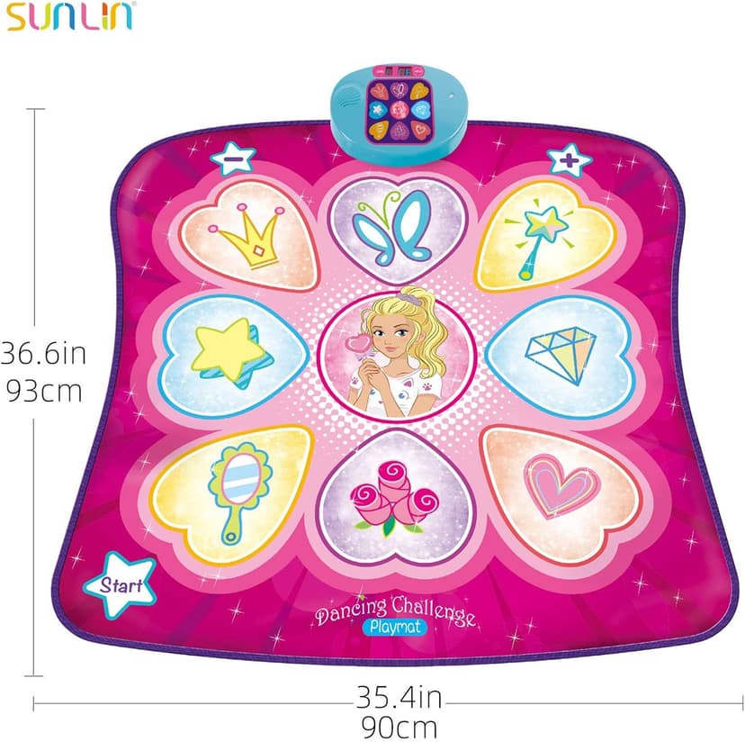 SUNLIN Dance Mat - Rhythm Step Play Mat - Dance Game Toy Pad with LED Lights, Gift for Kids Girls 3-12, Adjustable Volume, Built-in Music, 3 Challenge Levels