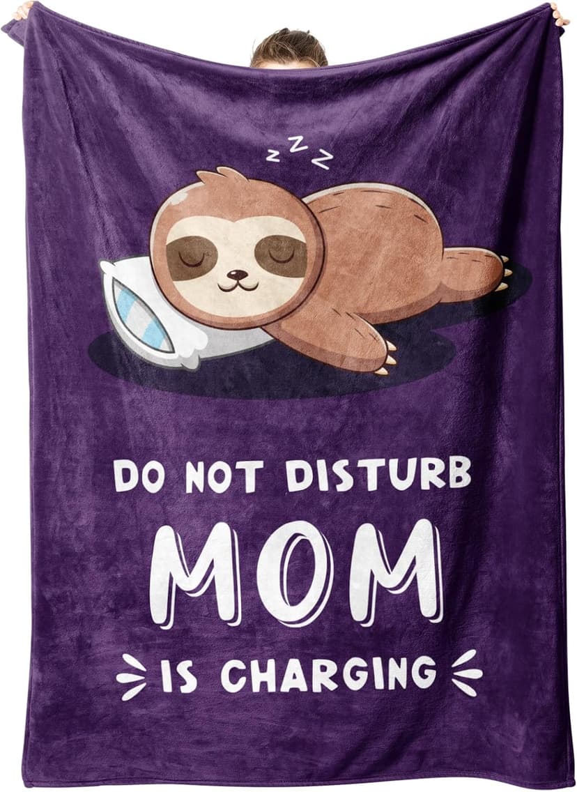 Funny Gifts for Mom Christmas, Mom is Charging Sloth Blanket, Birthday Gifts for Moms from Daguther Son, Moms Gift for Mothers Day, Soft Sloth Throws Blanket for Mother 60" x 50"