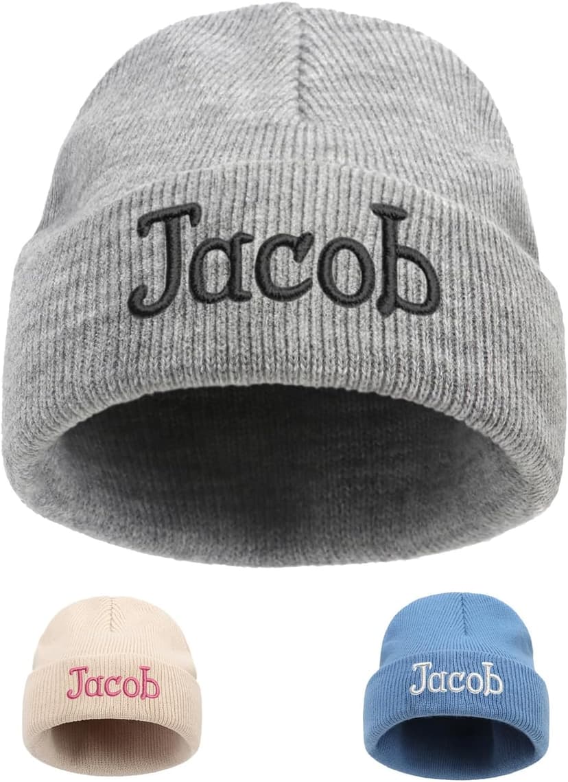 Custom Beanie Hats for Baby Girls Boys - Personalized Embroidered Beanies with Name for Infants Toddlers Adults