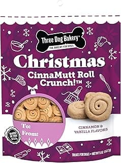 Three Dog Bakery CinnaMutt Roll Crunch, 5 oz Festive Dog Bones, Holiday & Christmas Dog Training Treats, Puppy Training Rewards