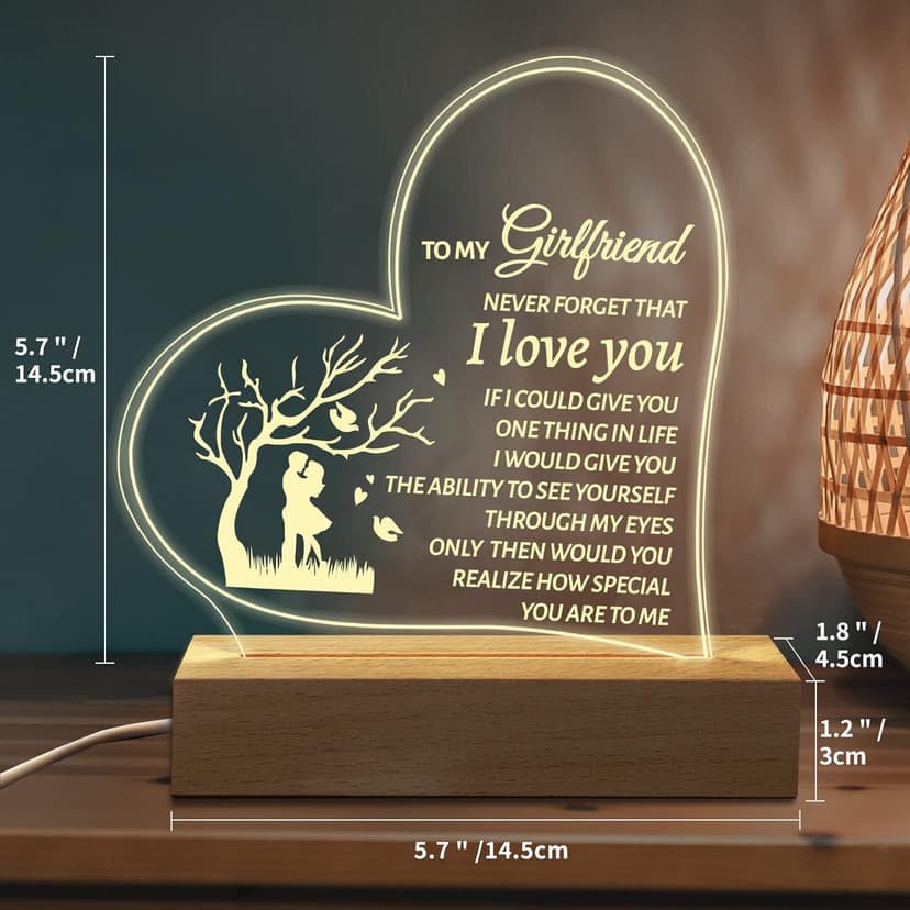 Hiipeenow Valentines Day Gifts for Girlfriend, to My Girlfriend Acrylic Engraved Night Light 15 * 19CM Presents, Birthday Anniversary Christmas Valentines Day Gifts for Girlfriend