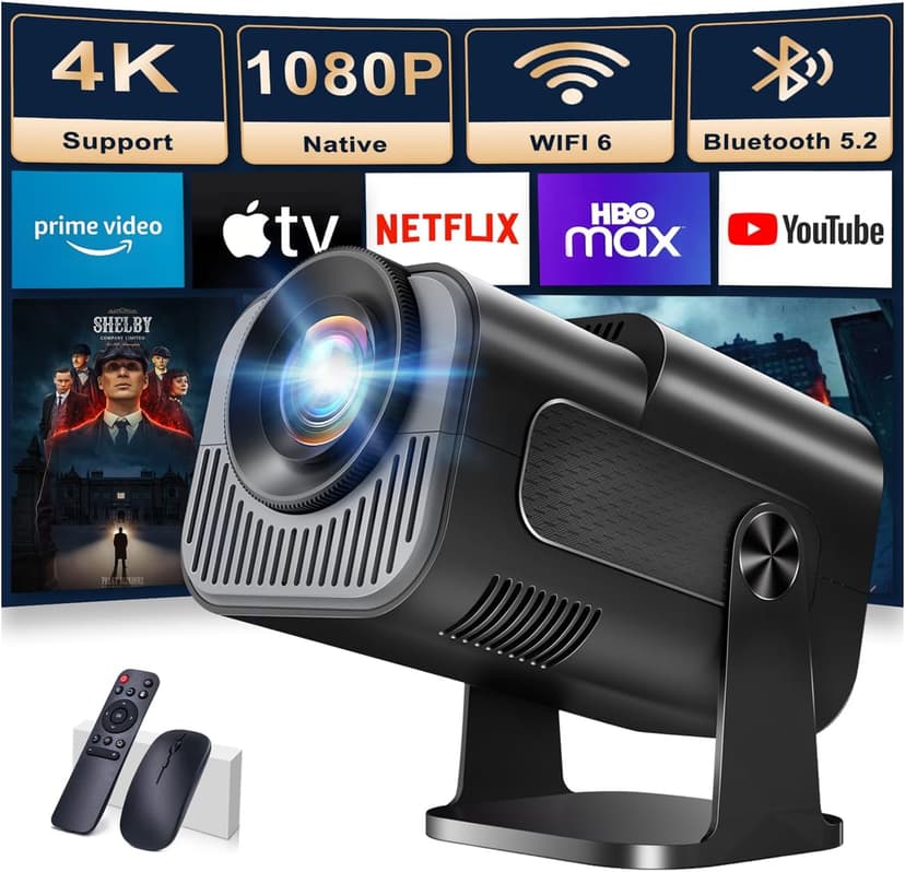 【Built-in Apps】Projector 1080P Full HD, 4K Projector with 270° Rotation,Portable Projector WiFi 6 & Bluetooth 5.2 Support,Featuring Auto Keystone Correction,HDMI/USB Connectivity Projector Black