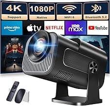 【Built-in Apps】Projector 1080P Full HD, 4K Projector with 270° Rotation,Portable Projector WiFi 6 & Bluetooth 5.2 Support,Featuring Auto Keystone Correction,HDMI/USB Connectivity Projector Black