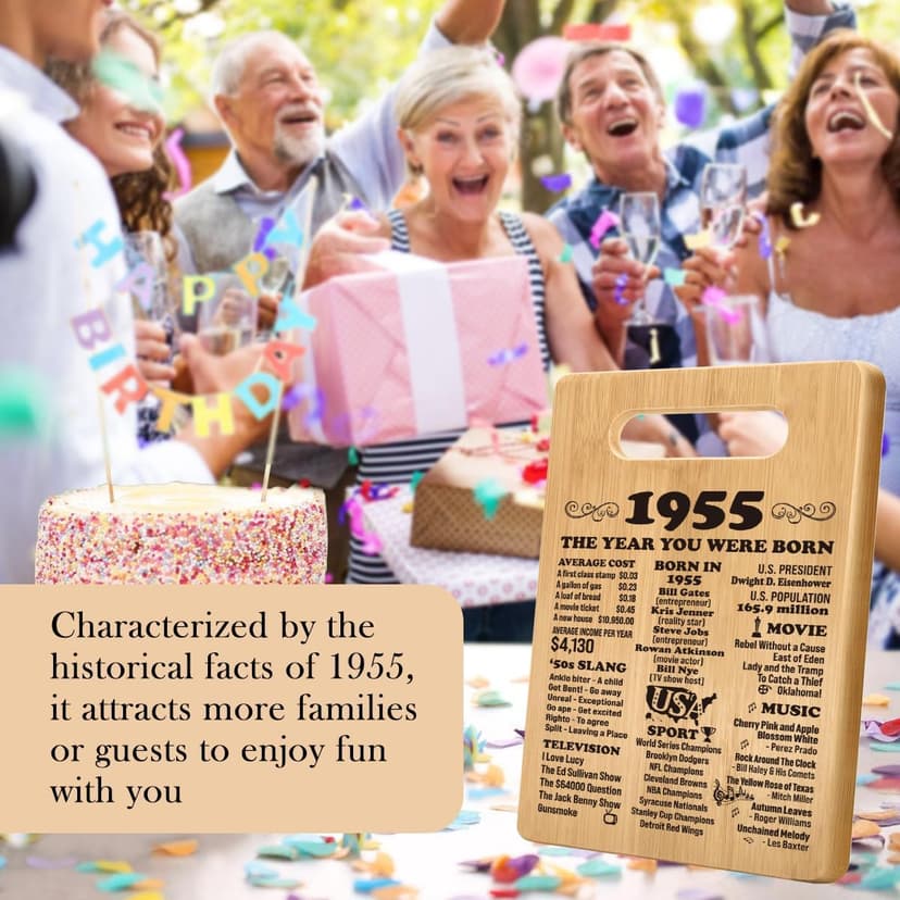 70th Birthday Gifts for Women Men, Happy 70 Year Old Birthday Gift Cutting Board for Her Him, Back In 1955 Birthday Decorations Woman Man Turning 70, 70th Cutting Board Birthday Favor