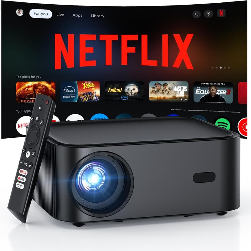 Official Licensed Netflix Smart Projector, HAPPRUN Projector 4K with Wifi and Bluetooth, DoIby Audio,Built-in Apps, Native1080P 1000 ANSI,Electric Focus,Movie Projector for Home Cinema,Outdoor,Indoor