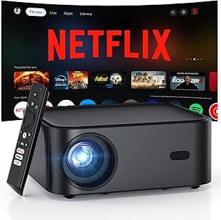 Official Licensed Netflix Smart Projector, HAPPRUN Projector 4K with Wifi and Bluetooth, DoIby Audio,Built-in Apps, Native1080P 1000 ANSI,Electric Focus,Movie Projector for Home Cinema,Outdoor,Indoor