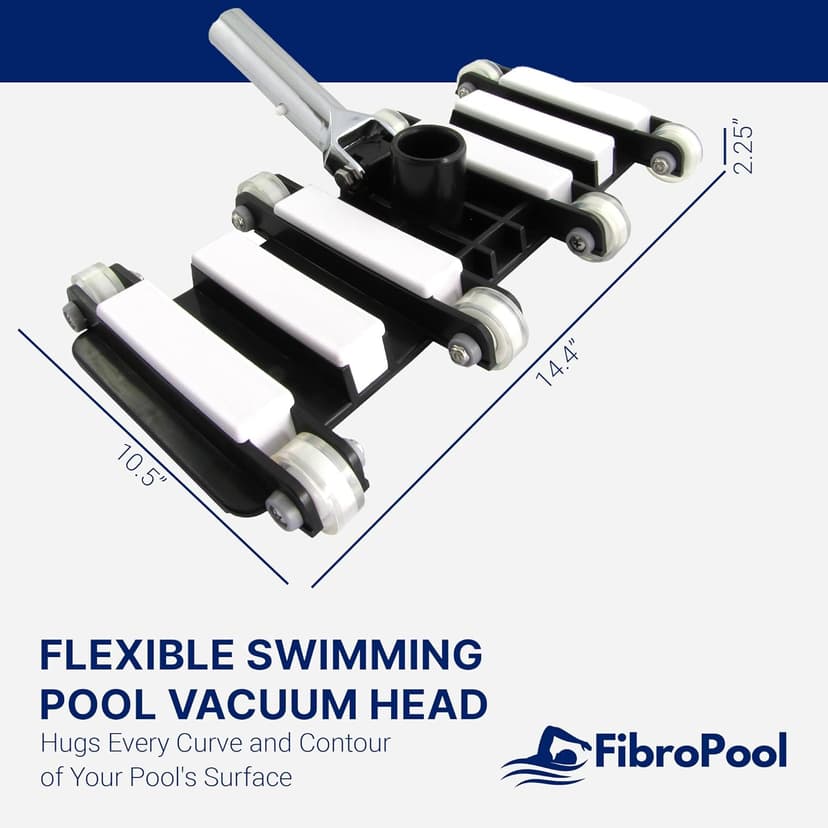 FibroPool Professional-Grade Flexible Pool Vacuum Head - Extra-Wide, Weighted Design for Effortless, Deep Cleaning on All Surfaces - Compatible with Standard Swimming Pool Poles & Hoses