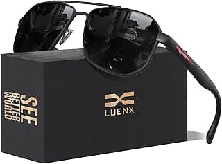 LUENX Aviator Sunglasses for Men Square Polarized Polygon Lens - UV 400 Protection with Accessories 61MM Driving Outdoor