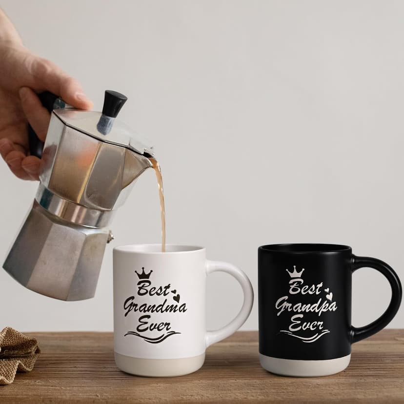 Cabtnca Gifts for Grandparents, Best Grandma and Grandpa Ever Mug Set, Christmas Grandparents Gifts for Grandma Grandpa from Granddaughter Grandkids, Grandparent Day Gift, 16 Oz Black & White