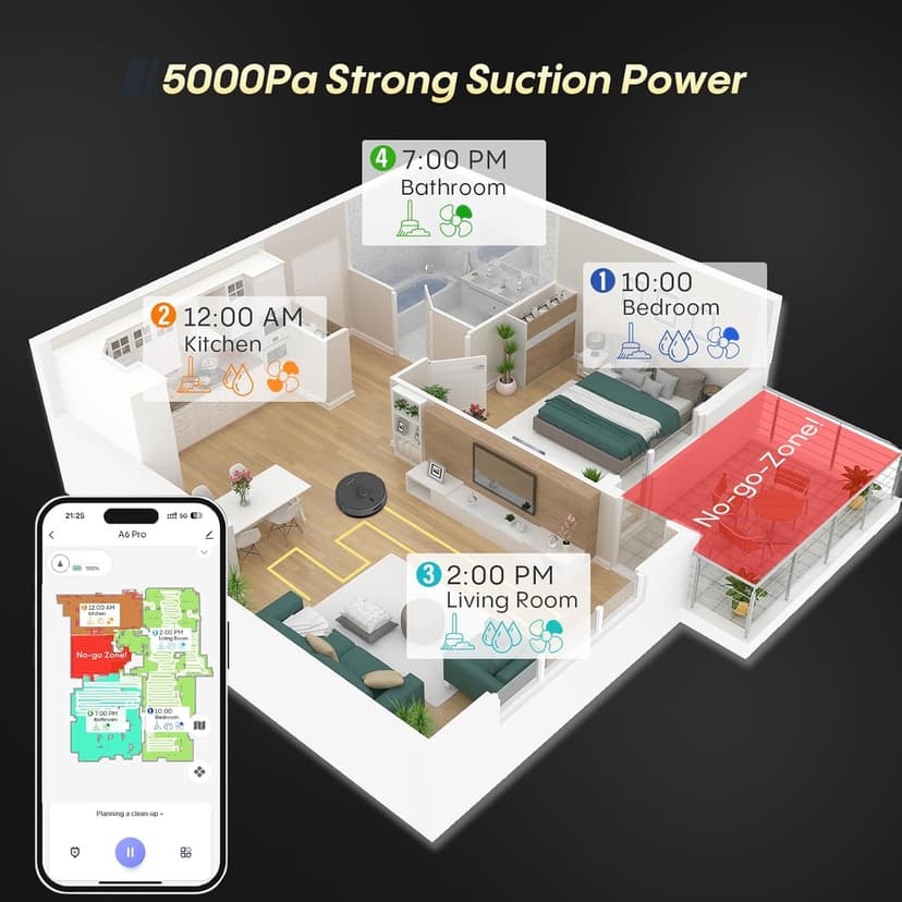 Robot Vacuum and Mop, Self Emptying Station for 90 Days, 5000Pa Suction, 3-in-1 LiDAR Navigation, Home Mapping, No-Go Zones, Wi-Fi/App/Alexa, Hard Floors, Carpet