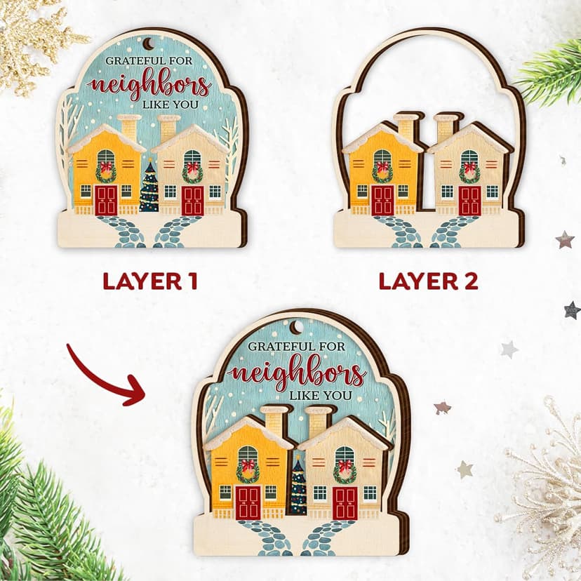 Neighbor Christmas Ornaments 2025 - Thank You Neighbor Gift, Friendship Gifts for Neighbors Friends, Bestie, BFFs - Wooden Friend Ornaments for Women, Men Hanging Christmas Decor