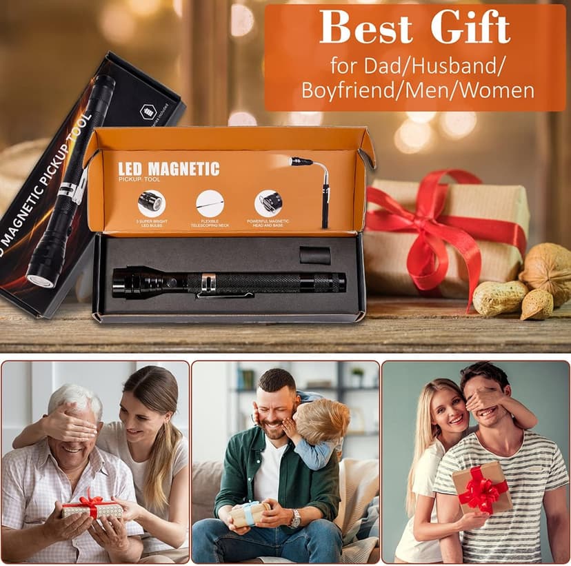 Magnetic Flashlight Gifts for Men Stocking Stuffers for Men Adults Pickup Tool Cool Extendable Magnet Telescoping Gadgets Christmas Birthday for Dad Him Husband Boyfriend Grandpa Handyman Mechanics