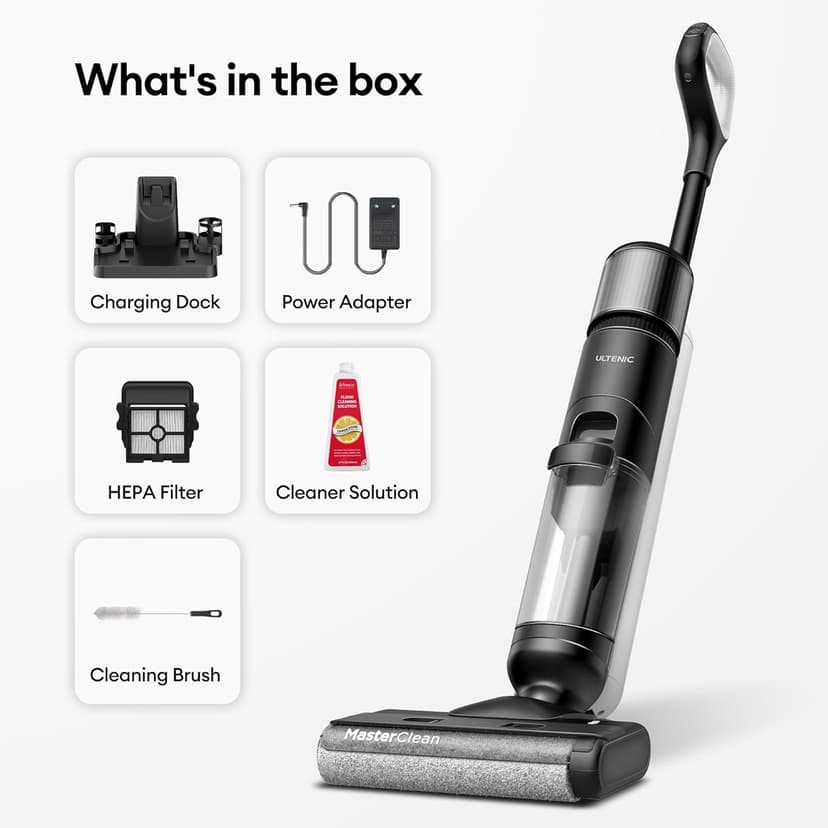 Ultenic Wet Dry Vacuum Cleaner, Cordless Vacuum Mop Combo with Self-Cleaning, 50min Runtime, Smart Mess Detection, Edge Cleaning, LED Display, 3-in-1 Floor Cleaner Machine for Hard Floor, AC1 Elite