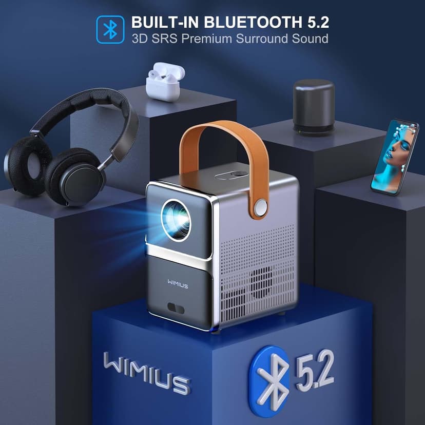 [Electric Focus] Mini Projector with 5GWiFi and Bluetooth, WIMIUS 1080P Outdoor Projector, Portable Movie Projector, 300" Screen, Compatible with iOS/Android/TV Stick/HDMI/PS5 M