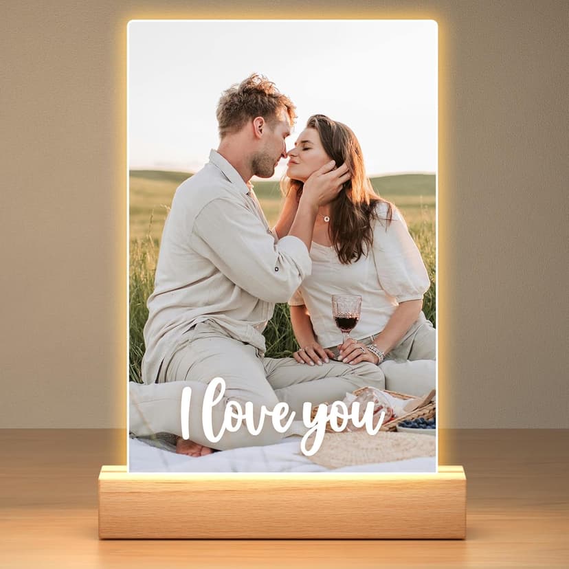 Personalized Picture Frame with Photo, Custom Photo Frame with Night Light, Customized Couple Picture Frame, Personalized Anniversary Birthday Gifts for Women Men Her Him Boyfriend Girlfriend