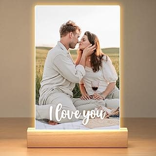 Personalized Picture Frame with Photo, Custom Photo Frame with Night Light, Customized Couple Picture Frame, Personalized Anniversary Birthday Gifts for Women Men Her Him Boyfriend Girlfriend