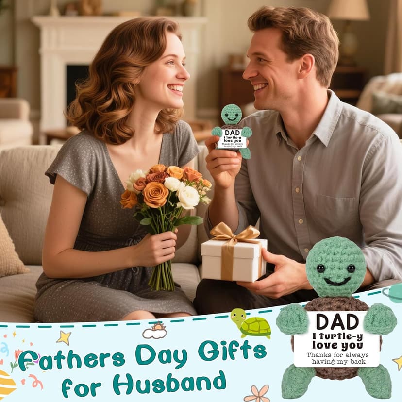 Mini Funny Turtle Dad Gifts from Daughter Son Wife, Birthday Gifts for Dad Father Daddy Presents, I Love You Small Cute Stuff Things, Handmade Emotional Positive Crochet Turtle