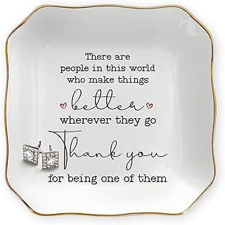 OASSIE Thank You Gifts for Women - 4"x4" Ceramic Jewelry Dish Tray - Birthday Appreciation Inspirational Gifts for Women Coworker Teacher Friends Employee